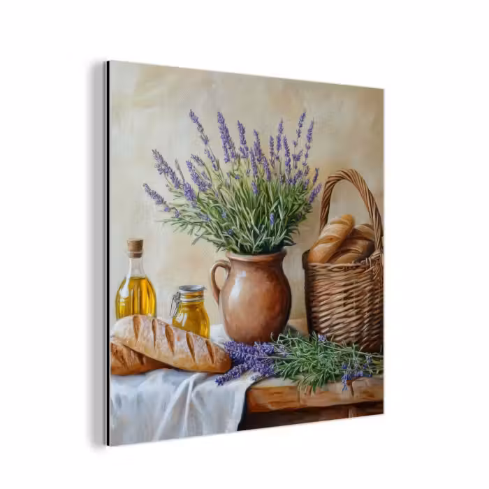 Aluminium schilderij - Lavendel - Brood - Stilleven