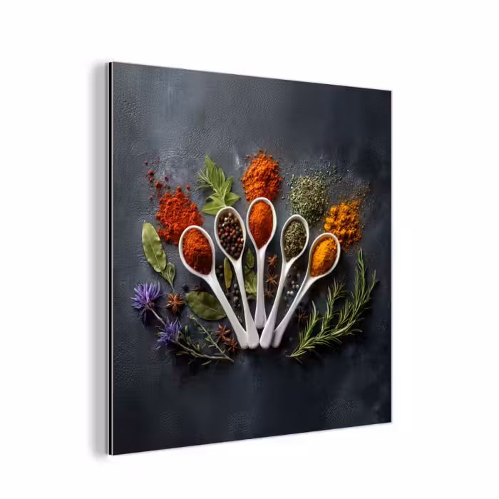 Aluminium schilderij - Lepels - Wit - Poeder - Kruiden
