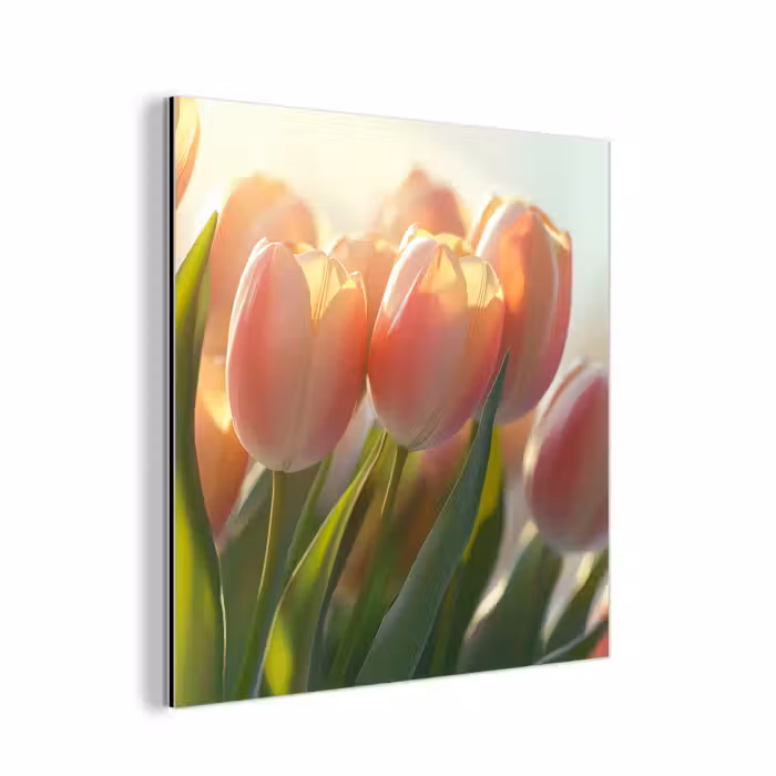 Aluminium schilderij - Tulpen - Roze - Zonnestralen
