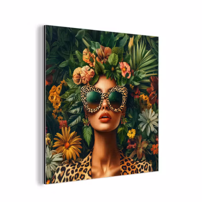 Aluminium schilderij - Vrouw - Panterprint - Jungle - Natuur - Luxe