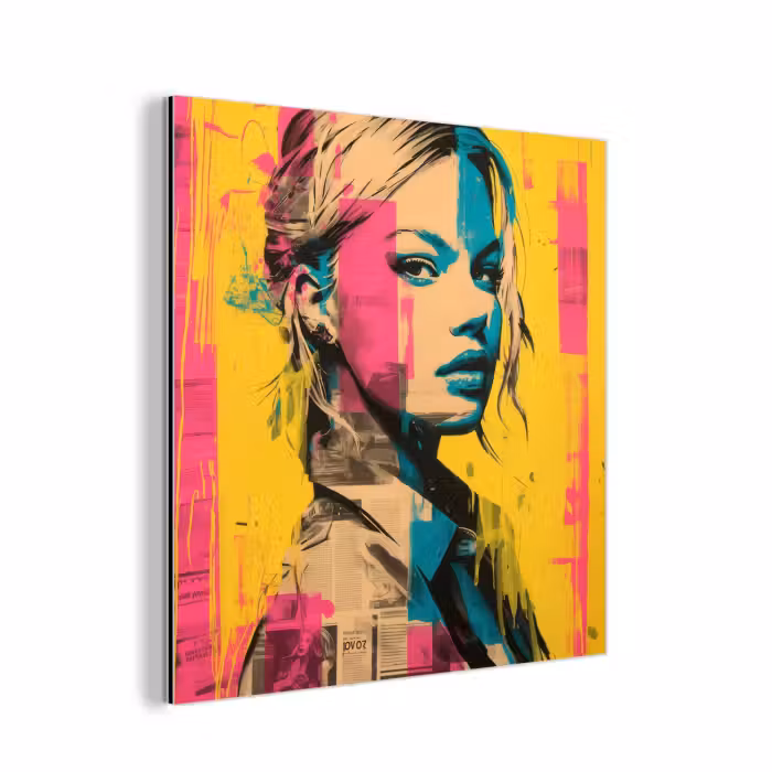 Aluminium schilderij - Vrouw - Verfstrepen - Gekleurd