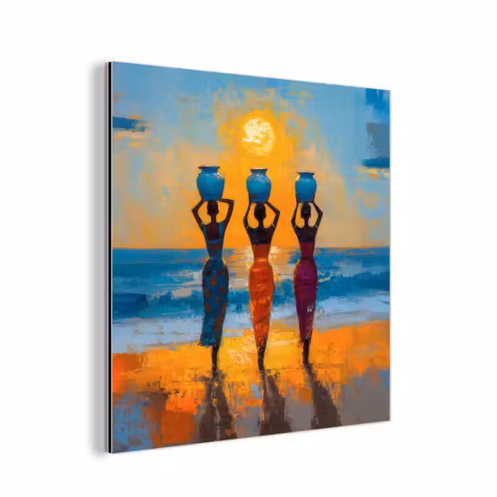 Aluminium schilderij - Vrouwen - Strand - Zondsondergang