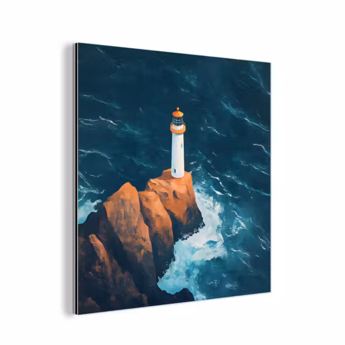 Aluminium schilderij - Vuurtoren - Rots - Zee - Golven