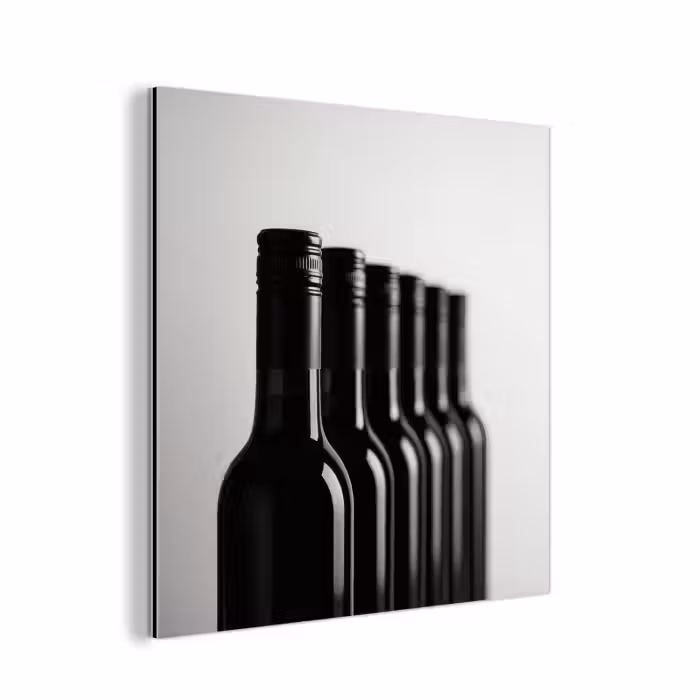 Aluminium schilderij - Wijnflessen - Zwart - Minimalistisch