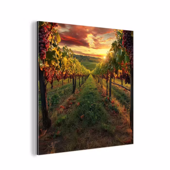 Aluminium schilderij - Wijngaard - Druiven - Zonsondergang