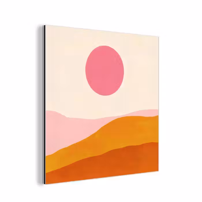 Aluminium schilderij - Zon - Heuvels - Abstract - Roze