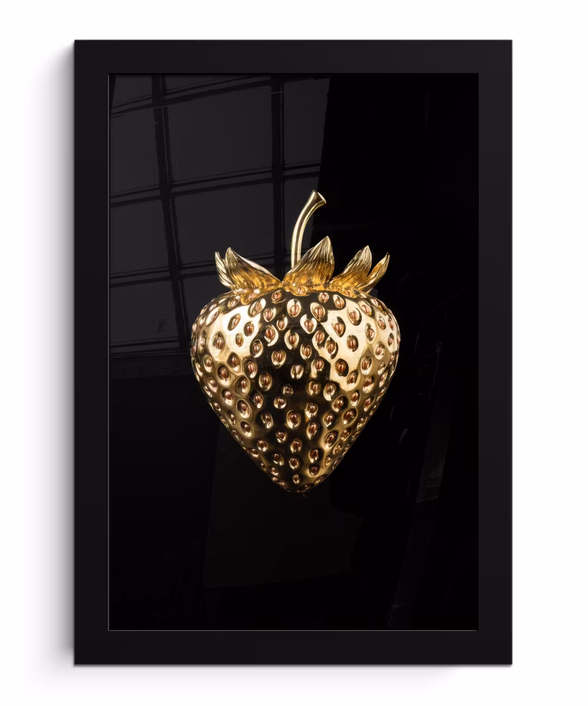 Poster met lijst - Aardbei - Goud - Zwart - Chrome