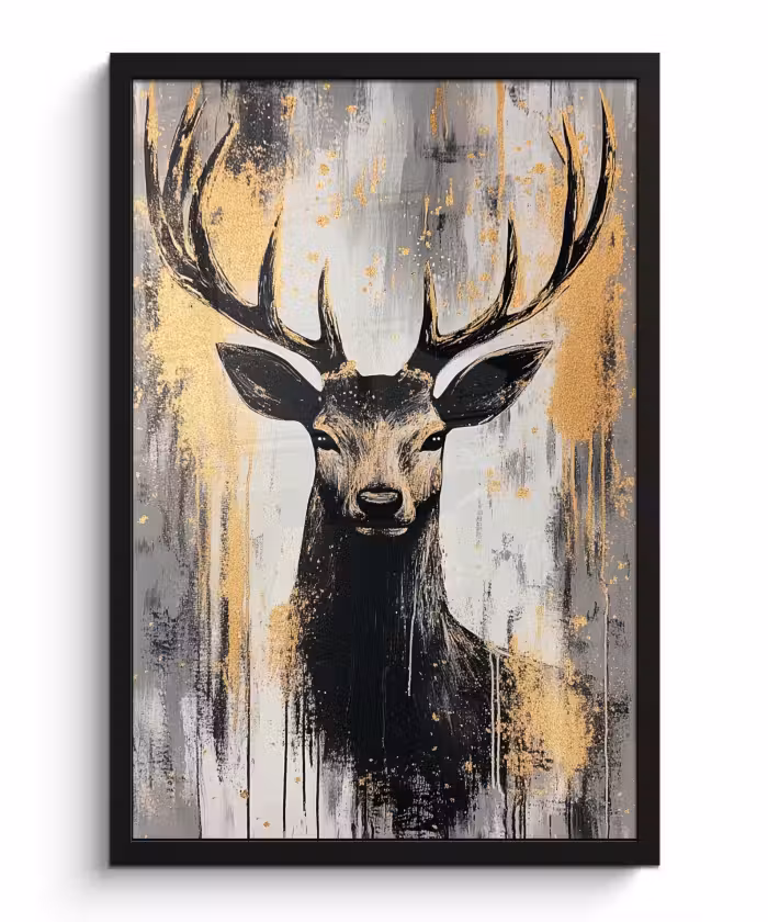 Poster met lijst - Abstract - Hert - Gewei - Goud