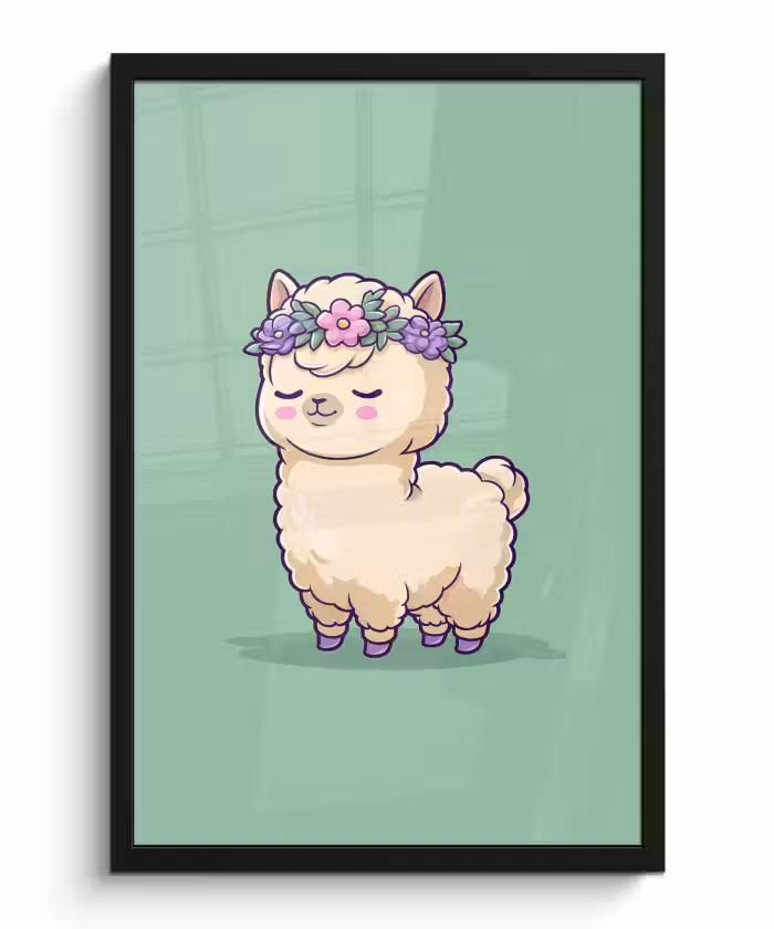 Poster met lijst - Alpaca - Groen - Bloemendiadeem