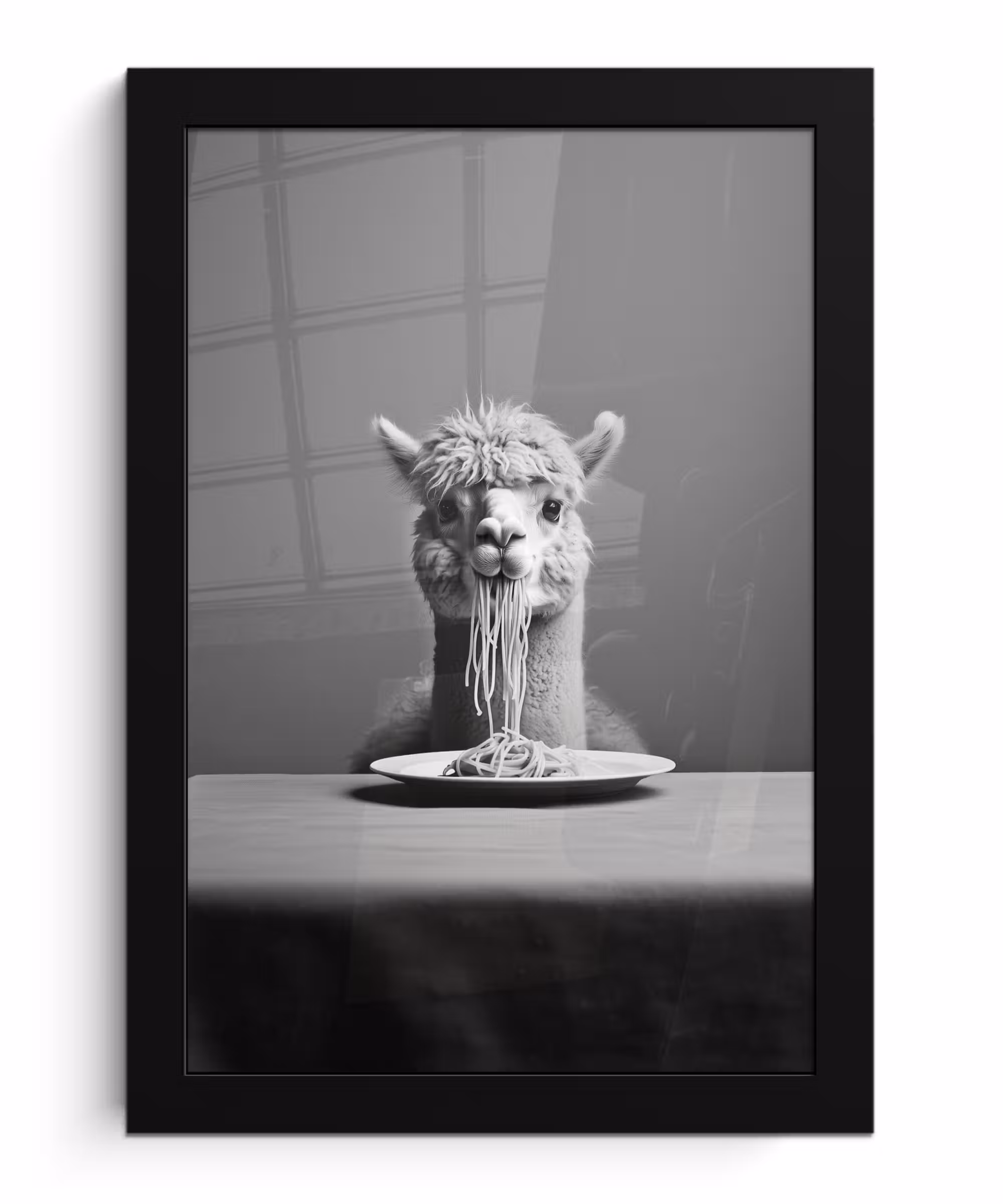 Poster met lijst - Alpaca - Pasta - Zwart - Wit - Grappig - Dieren