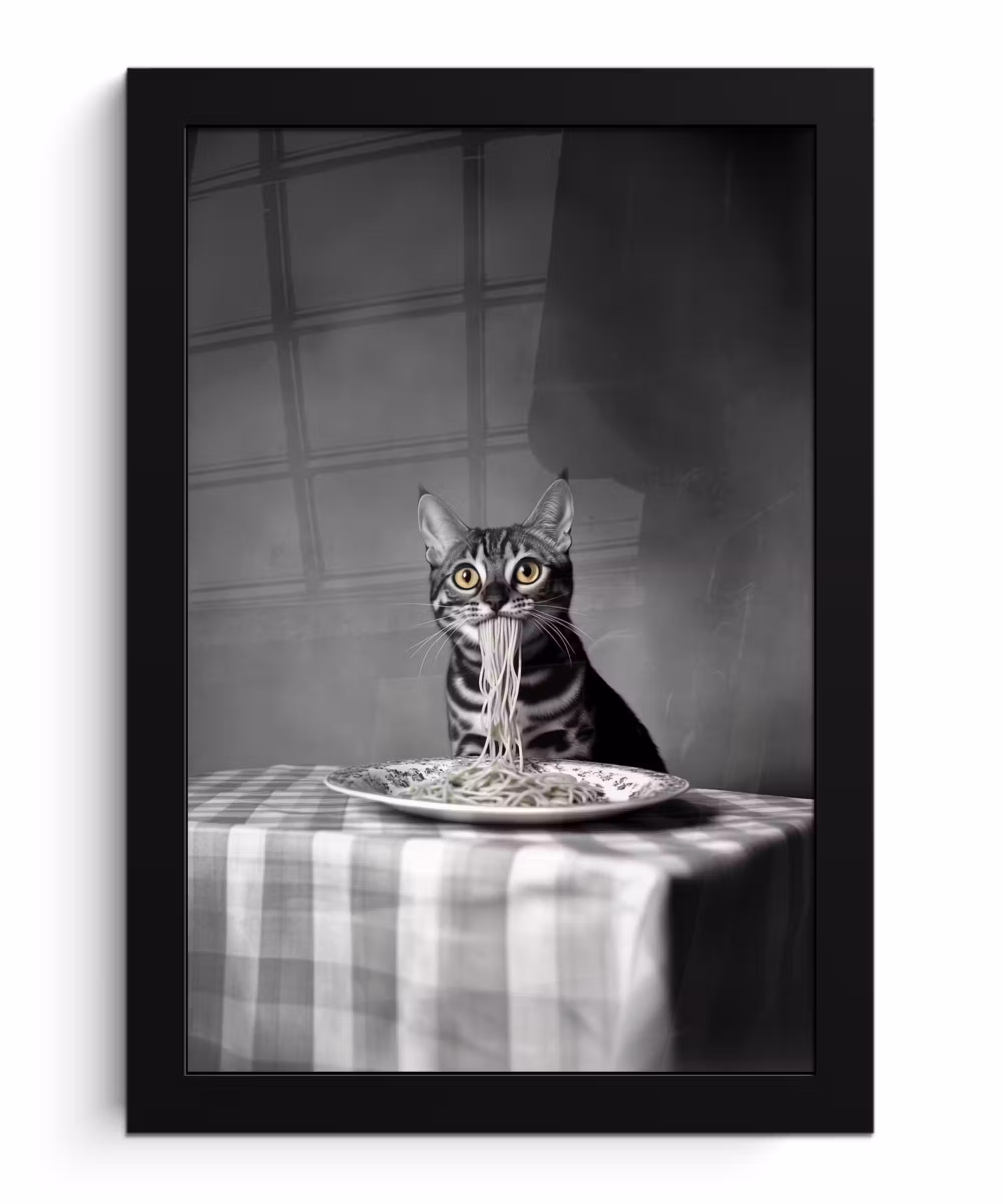 Poster met lijst - Bengaal - Kat - Tafelkleed - Zwart - Wit - Dier