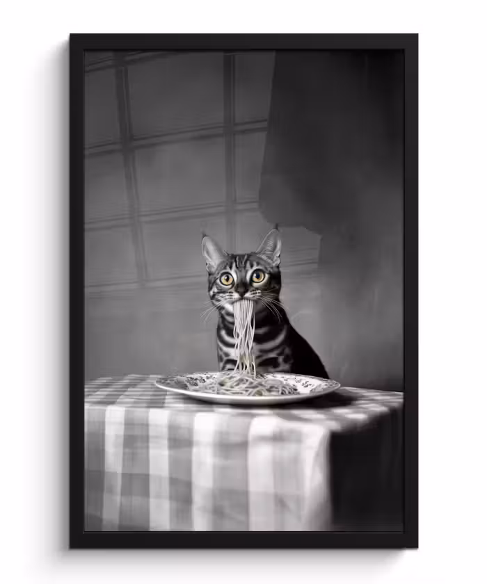 Poster met lijst - Bengaal - Kat - Tafelkleed - Zwart - Wit - Dier
