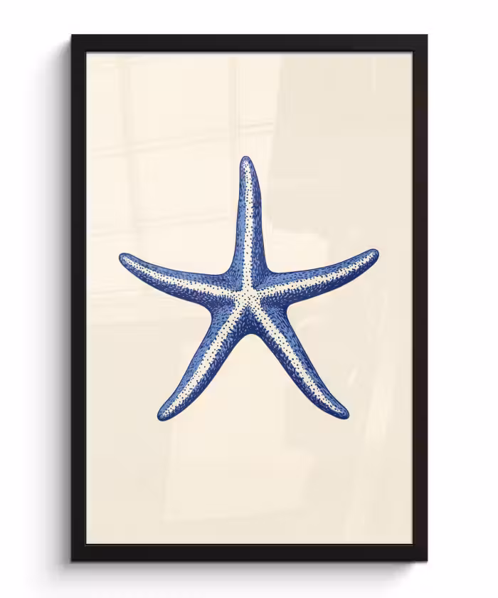 Poster met lijst - Blauwe zeester - Minimalistisch - Beige