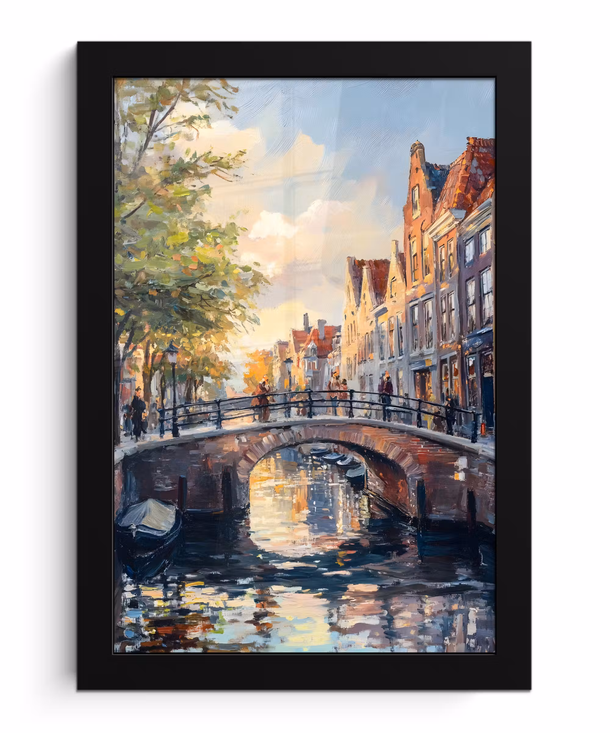 Poster met lijst - Brug - Stad - Huizen - Boot