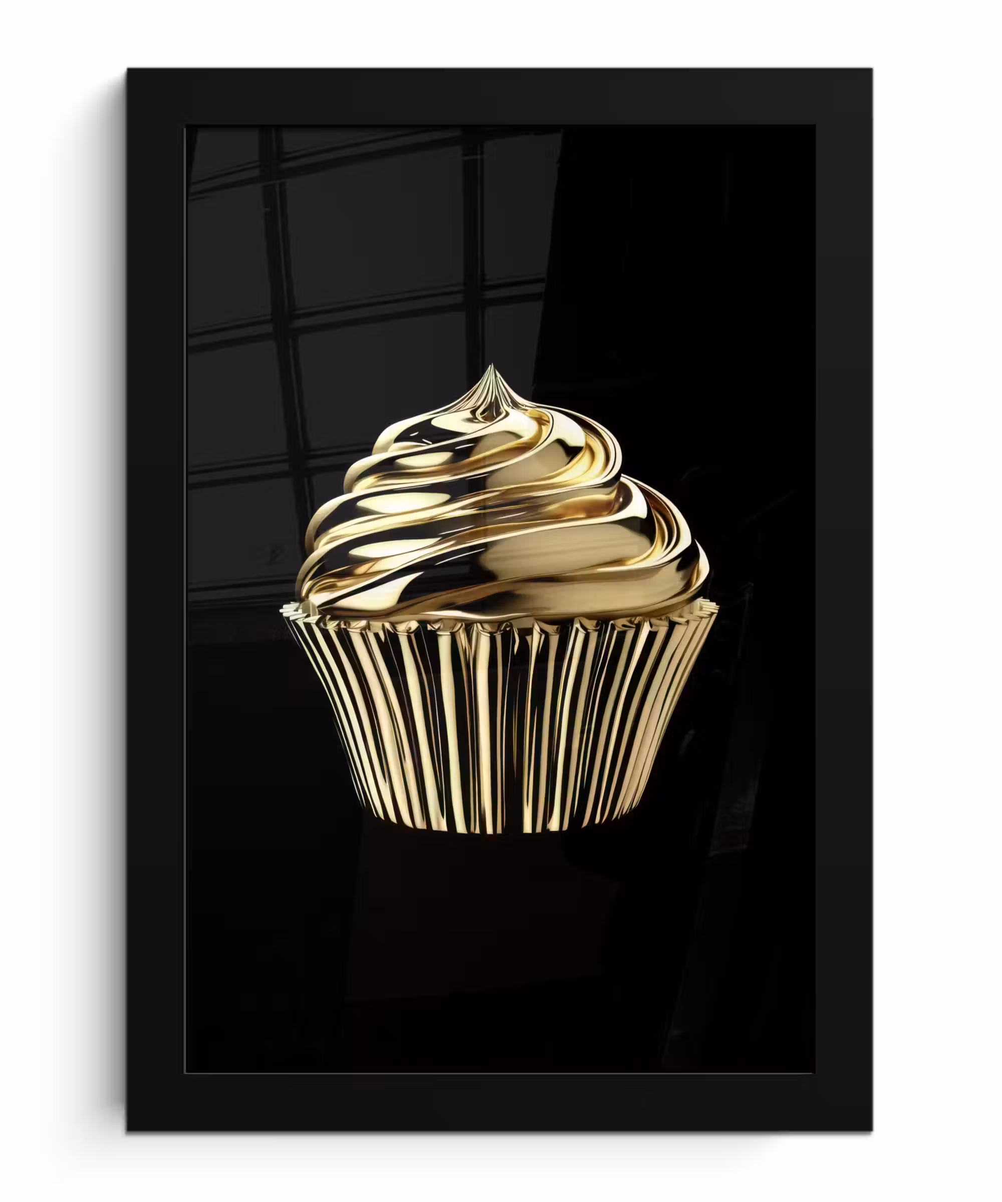 Poster met lijst - Cupcake - Eten - Goud - Zwart