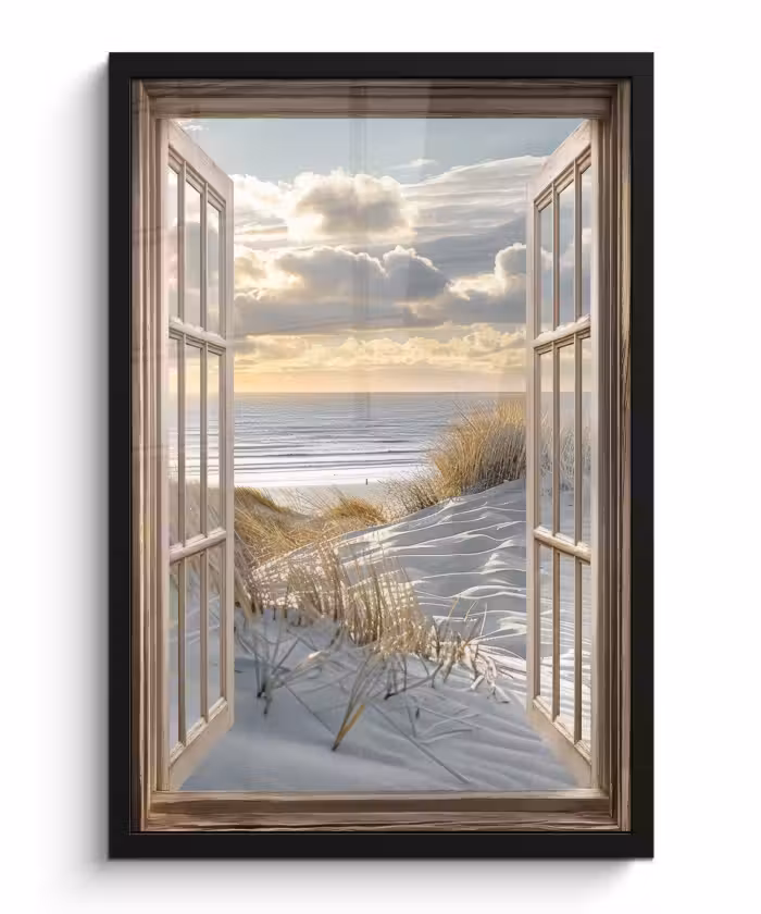 Poster met lijst - Doorkijk - Strand - Duinen - Zee - Natuur