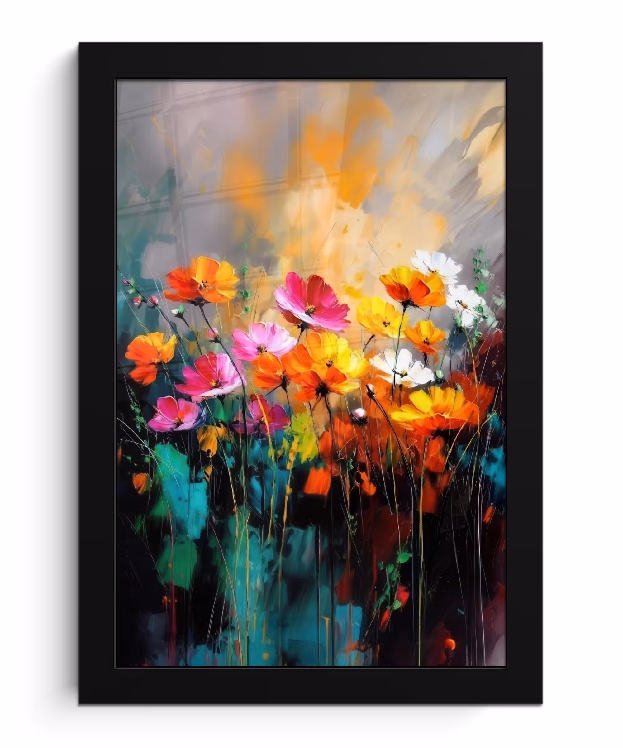 Poster met lijst - Felgekleurd - Bloemblaadjes - Abstract