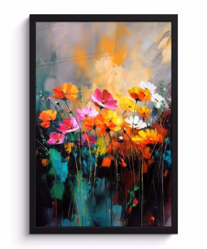 Poster met lijst - Felgekleurd - Bloemblaadjes - Abstract