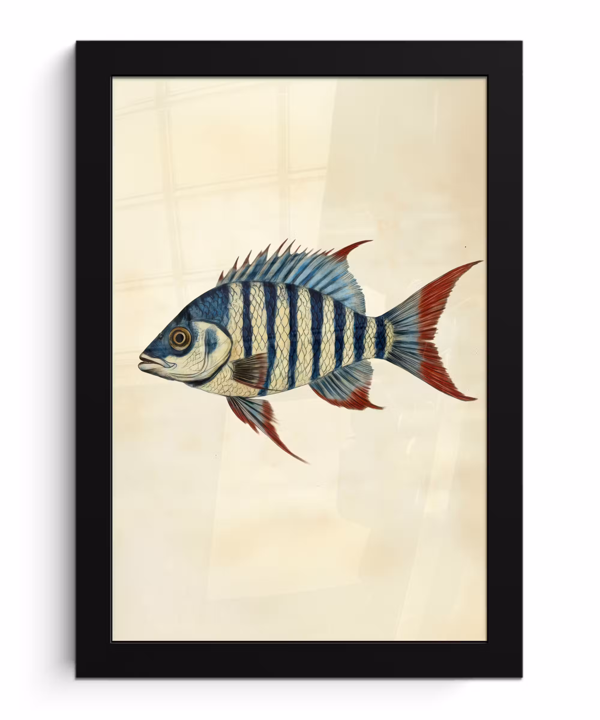 Poster met lijst - Gestreept - Donkerblauw - Rugvin - Vis