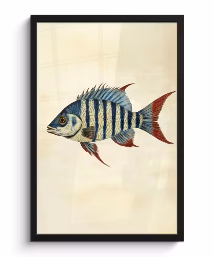 Poster met lijst - Gestreept - Donkerblauw - Rugvin - Vis