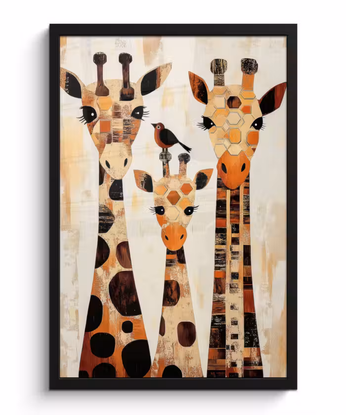 Poster met lijst - Giraffen - Cartoon - Crème