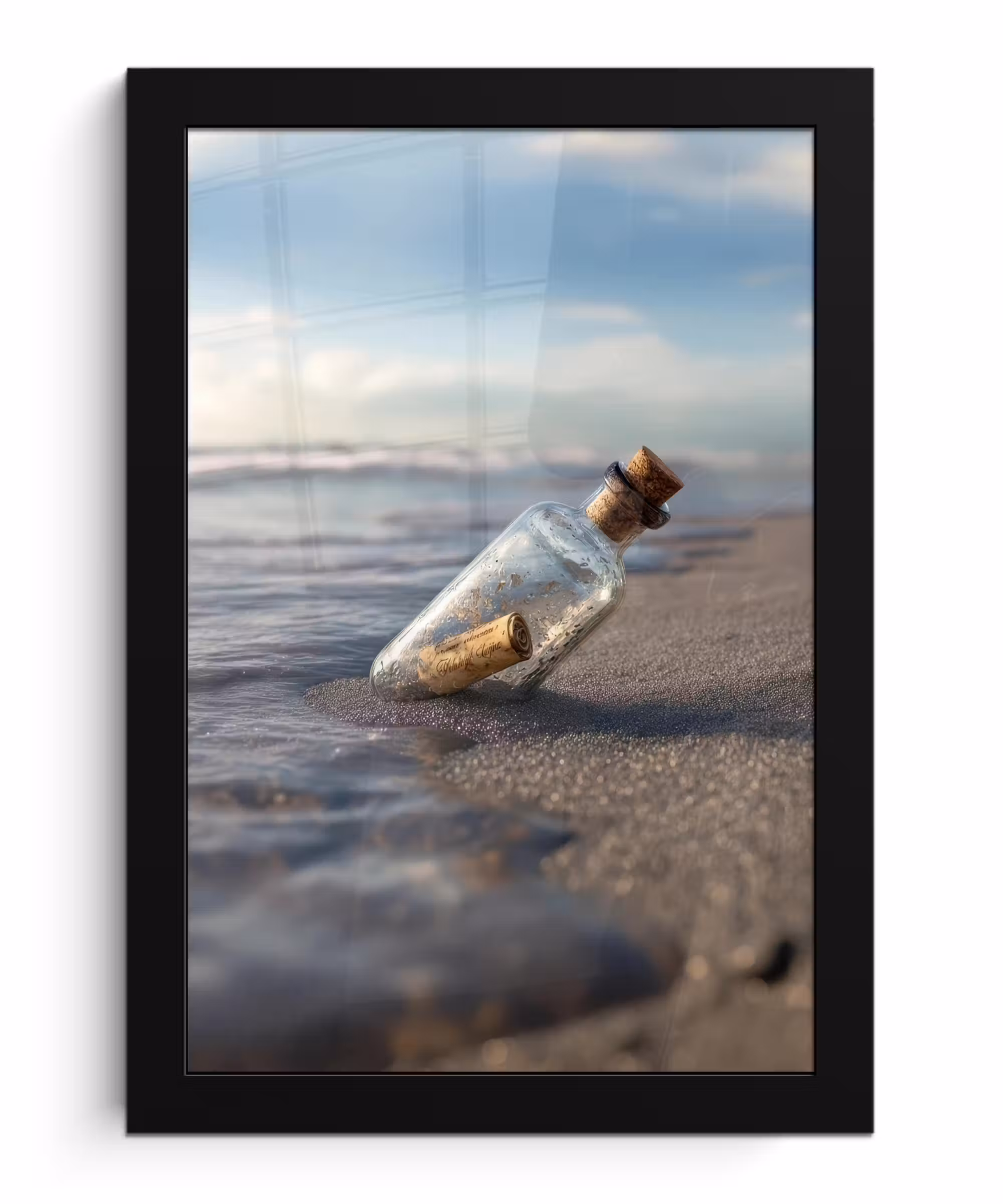 Poster met lijst - Glazenfles - Post - Zee - Zand