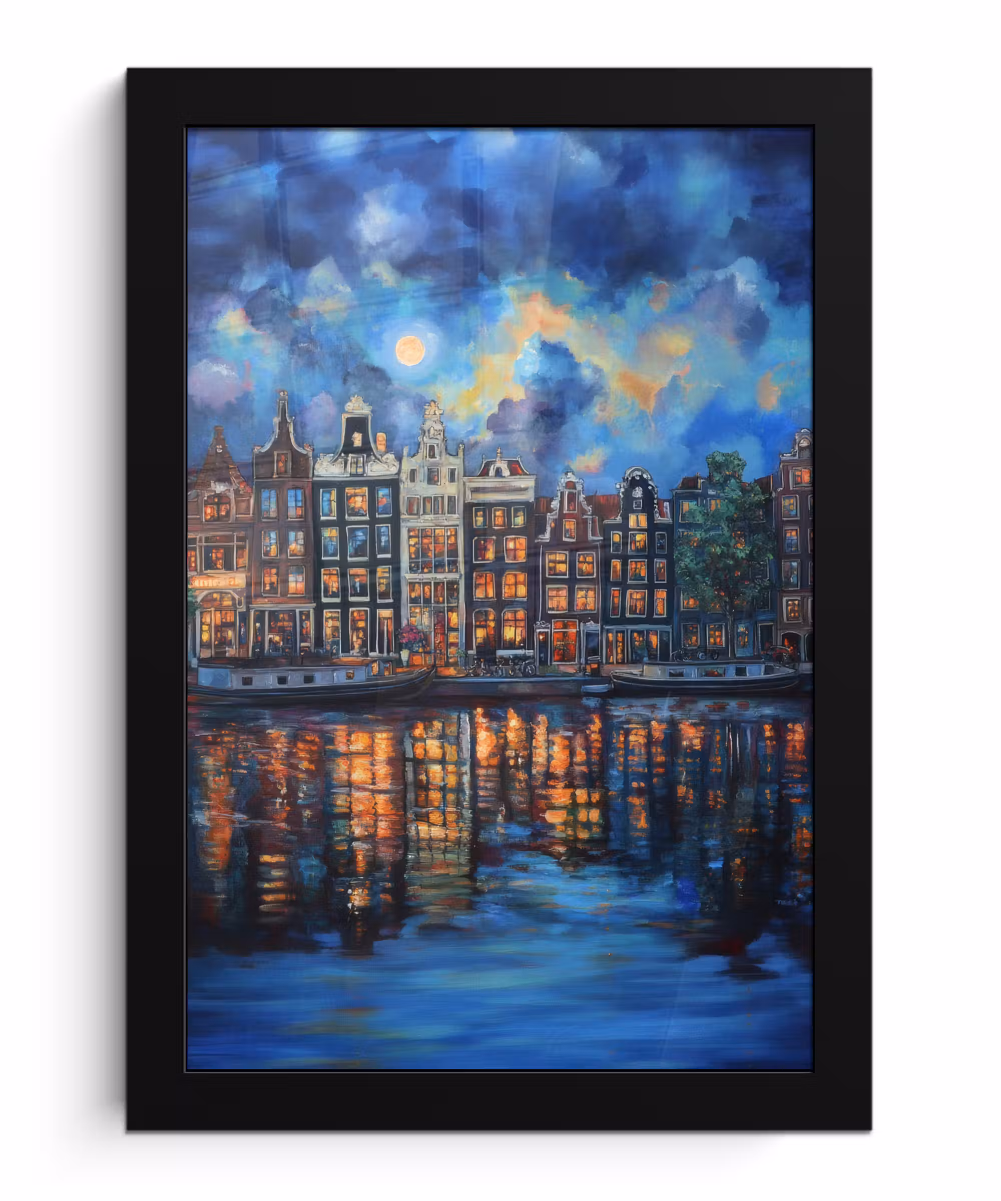 Poster met lijst - Grachten Amsterdam - Huizen - Stad - Kleurrijk