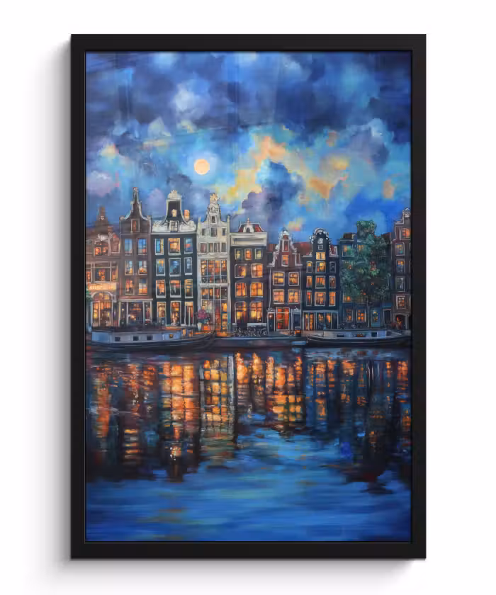 Poster met lijst - Grachten Amsterdam - Huizen - Stad - Kleurrijk
