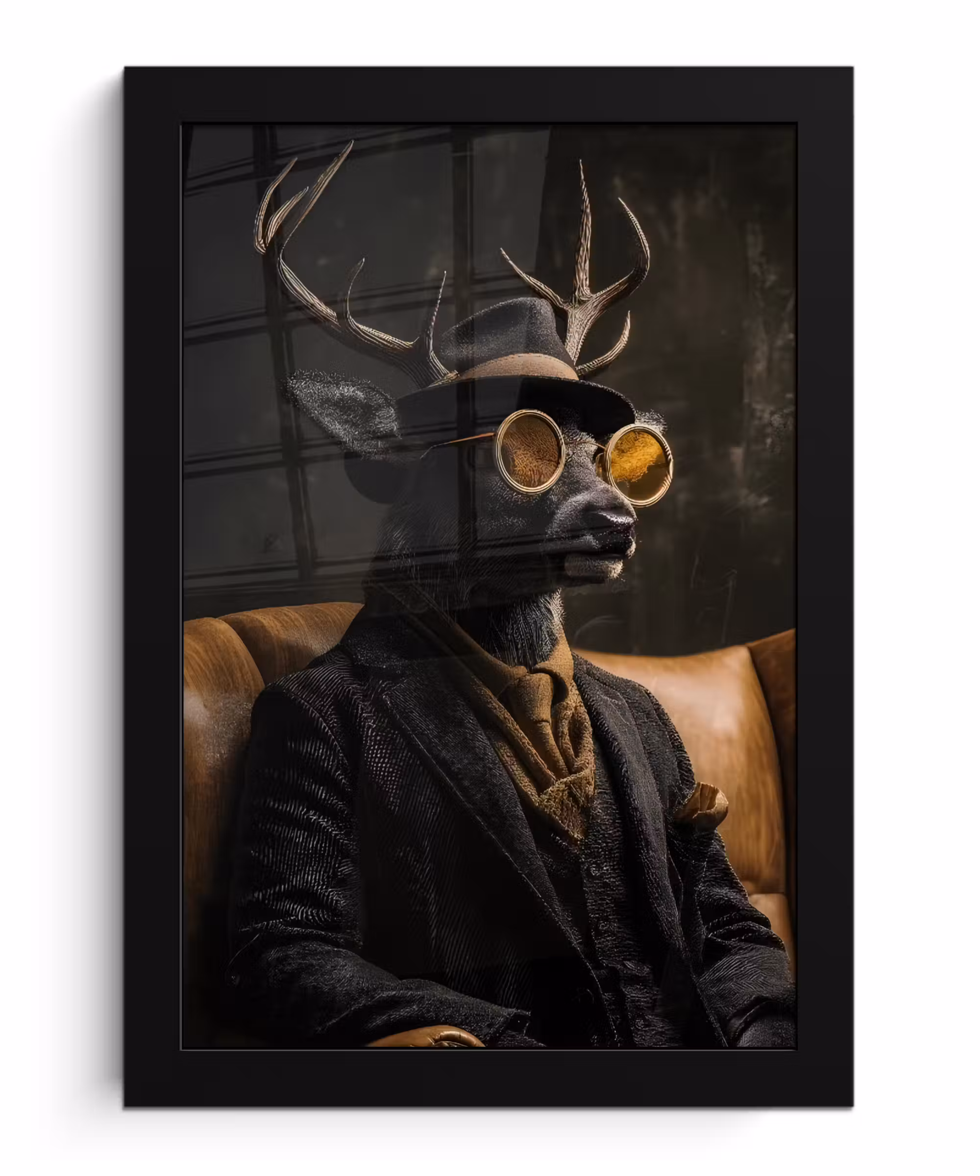 Poster met lijst - Hert - Zonnebril - Zwart - Pak