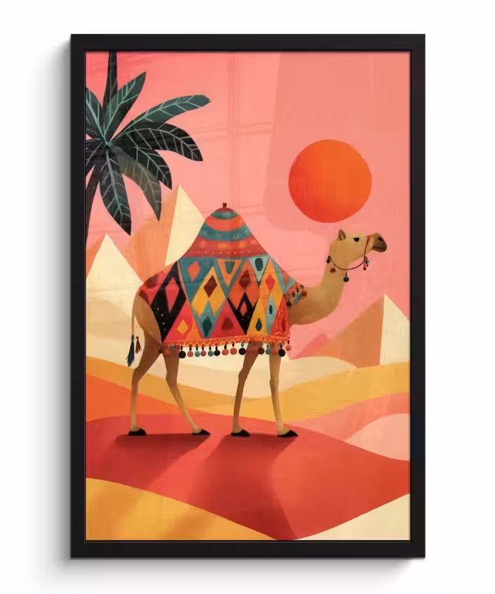 Poster met lijst - Kameel - Pyramides - Rode zon