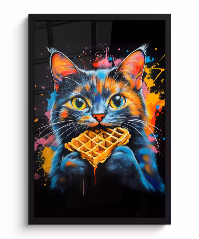 Poster met lijst - Kat - Graffiti - Kleurrijk - Wafel - Eten
