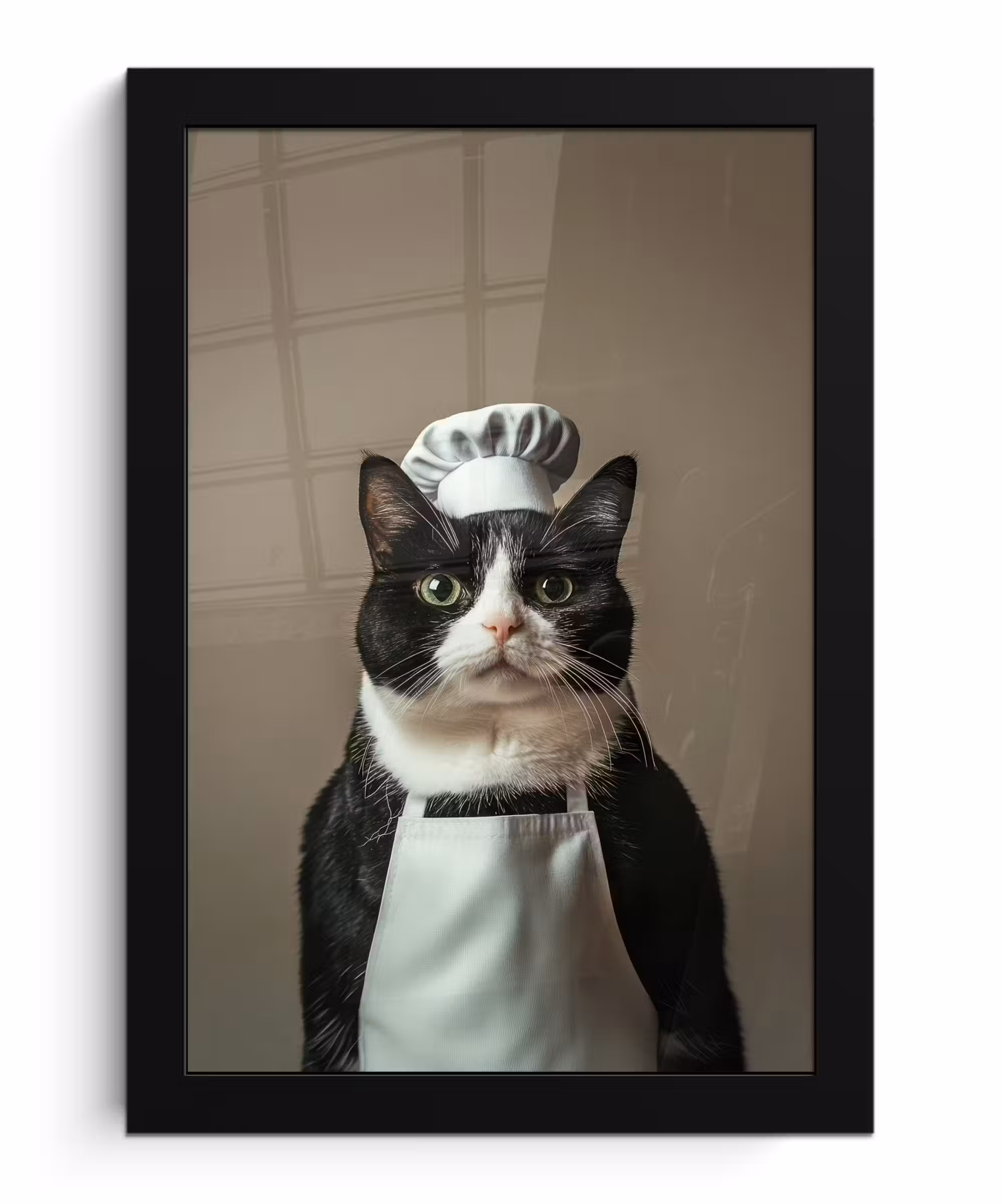 Poster met lijst - Kat - Kokskleding - Zwart - Wit