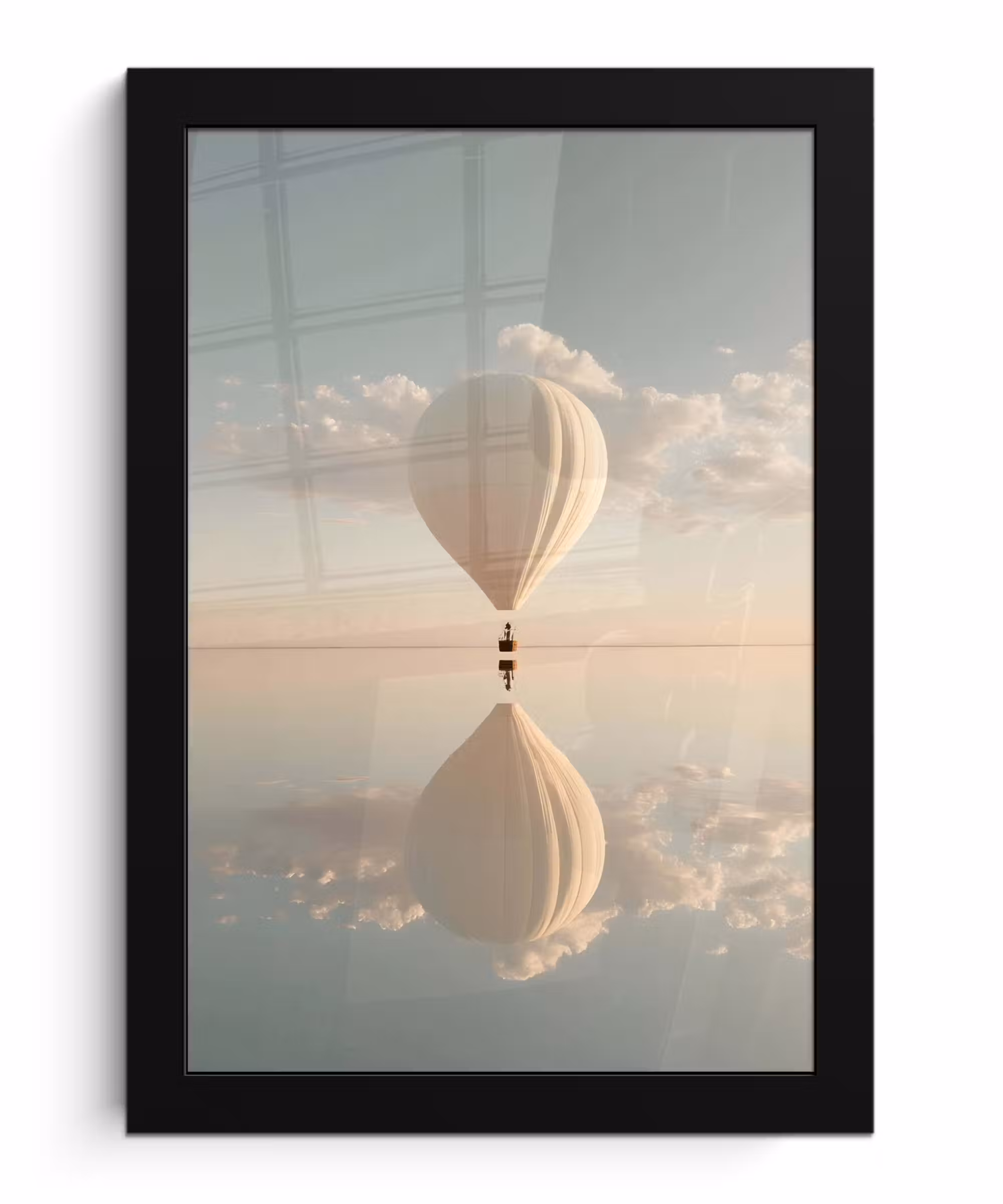 Poster met lijst - Luchtballon - Wolken - Water - Blauw