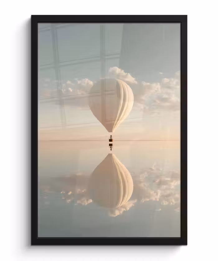 Poster met lijst - Luchtballon - Wolken - Water - Blauw