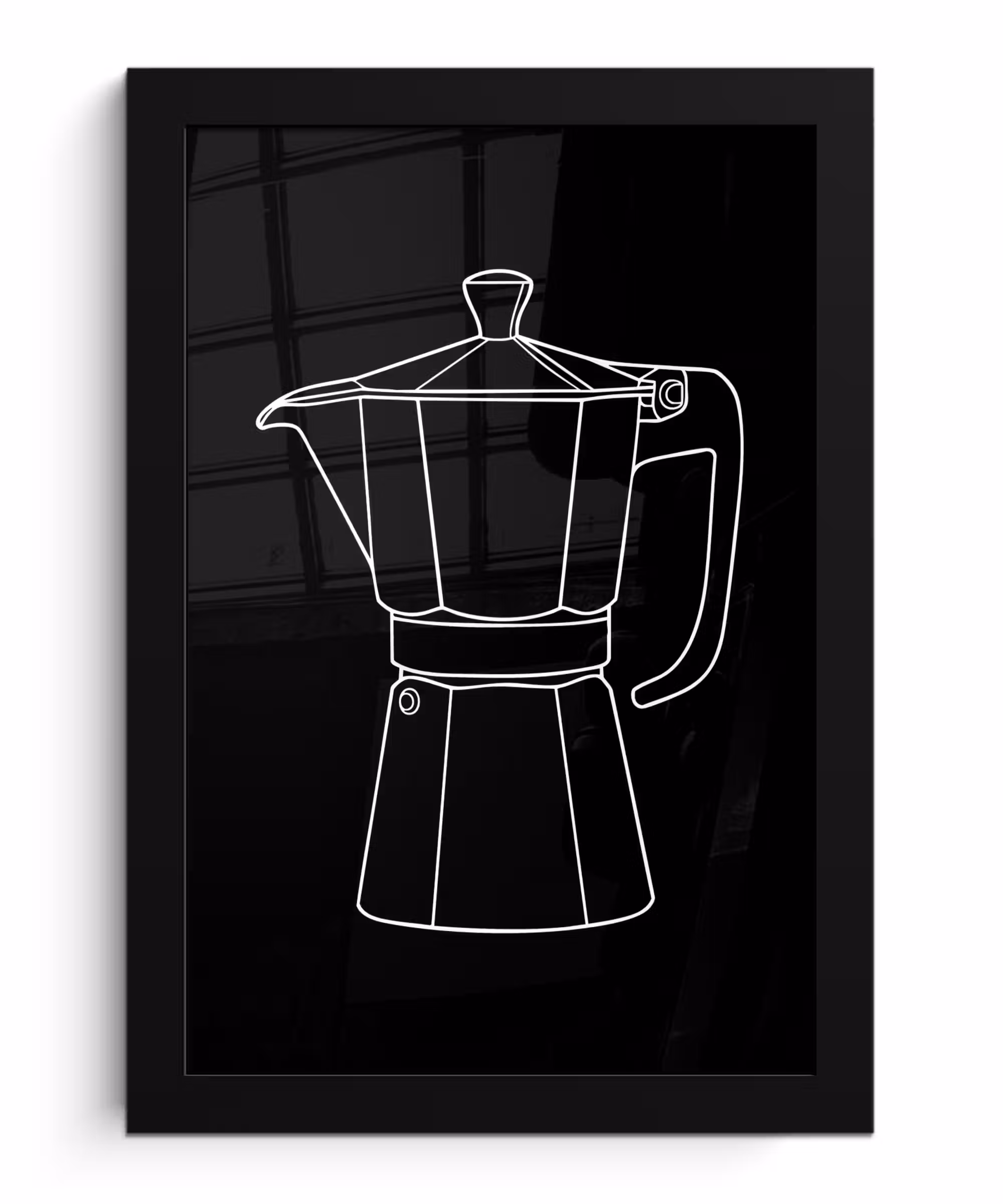 Poster met lijst - Mokkapot - Zwart - Wit - Lijntekening