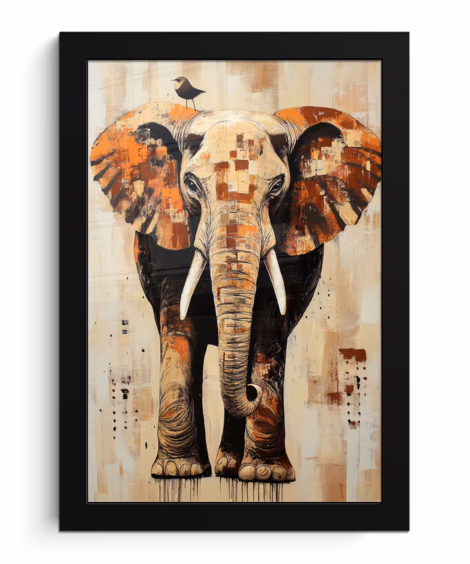 Poster met lijst - Olifant - Slurf - Mozaïek - Abstract
