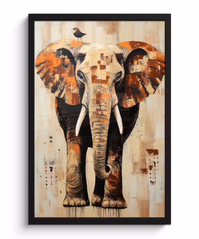 Poster met lijst - Olifant - Slurf - Mozaïek - Abstract
