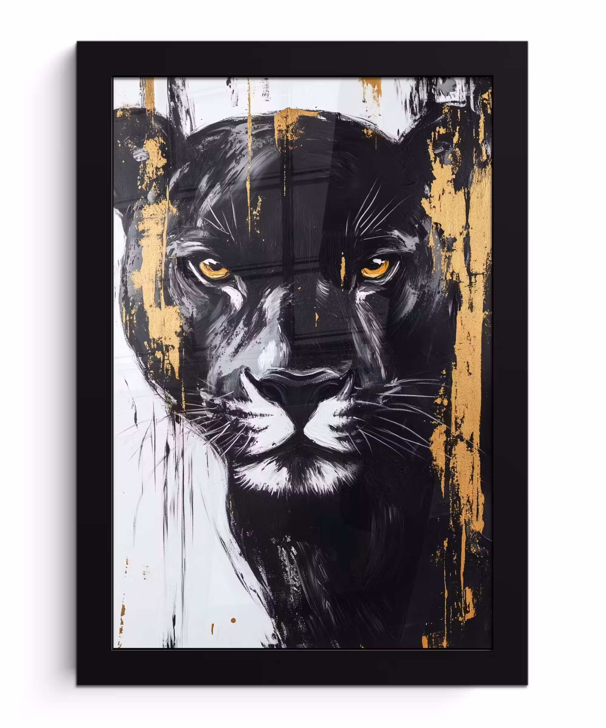 Poster met lijst - Panter - Zwart - Abstract - Verfstreken