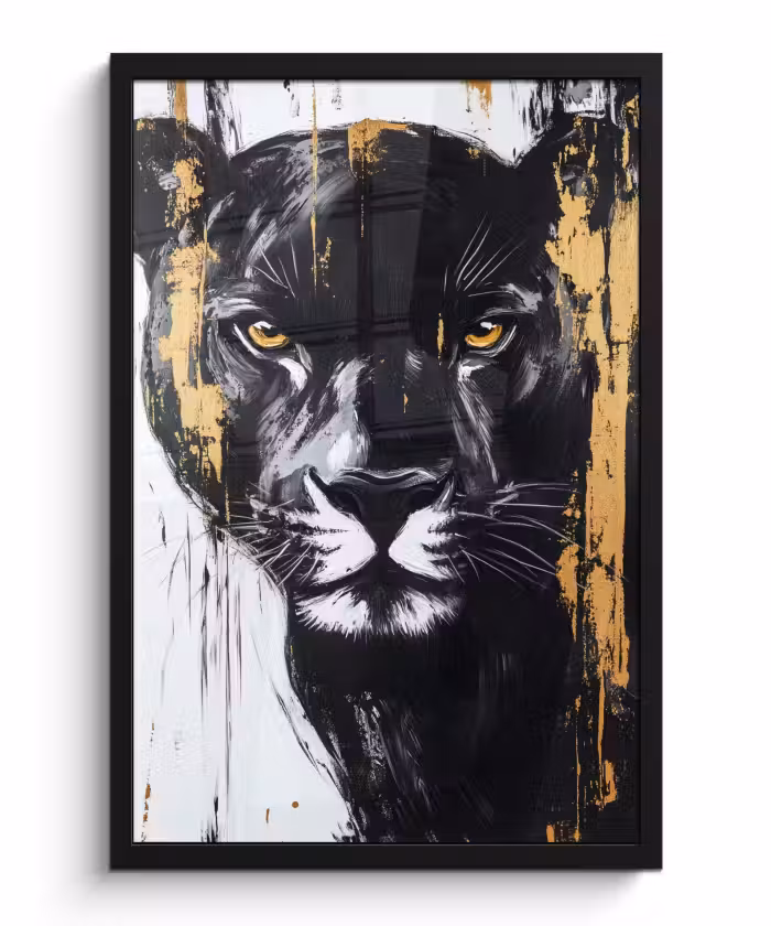 Poster met lijst - Panter - Zwart - Abstract - Verfstreken