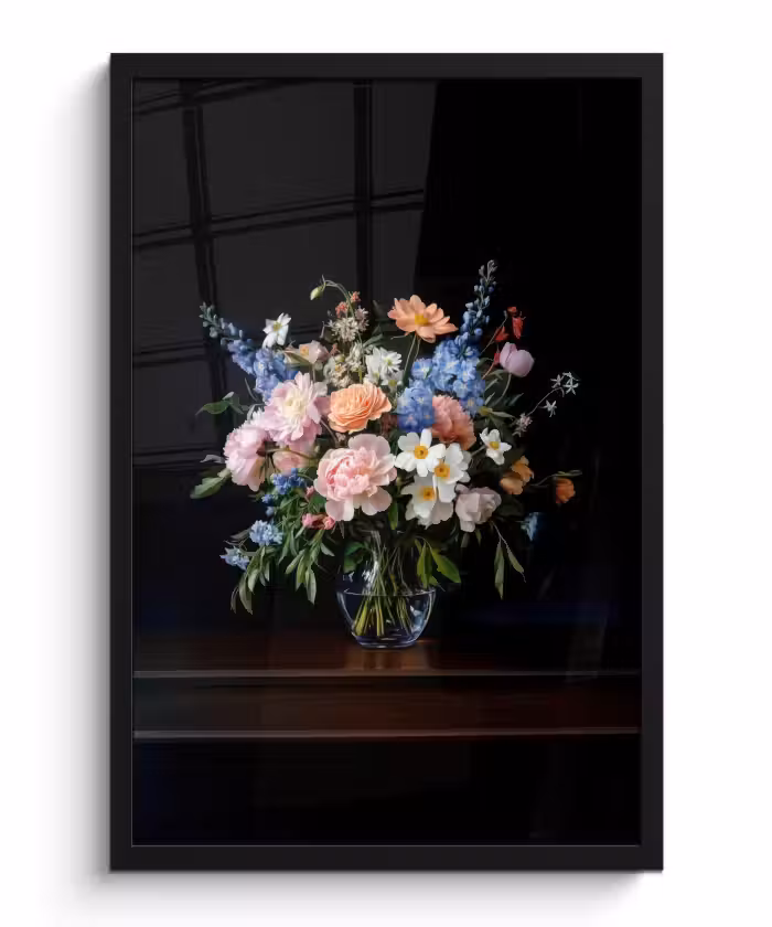Poster met lijst - Pastel - Bloemen - Glazen - Vaas