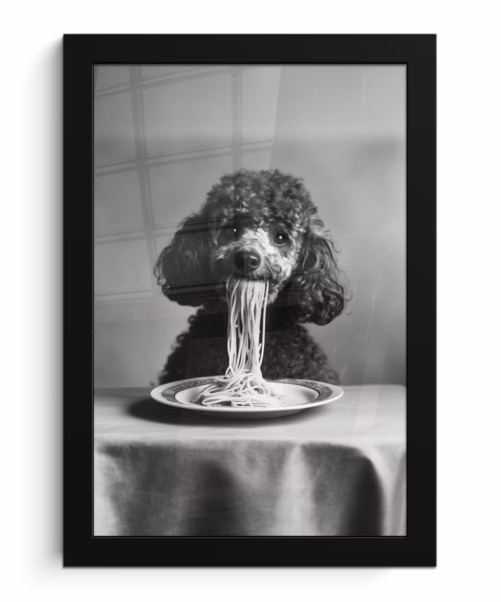 Poster met lijst - Poedel - Hond - Zwart - Wit - Schattig - Pasta