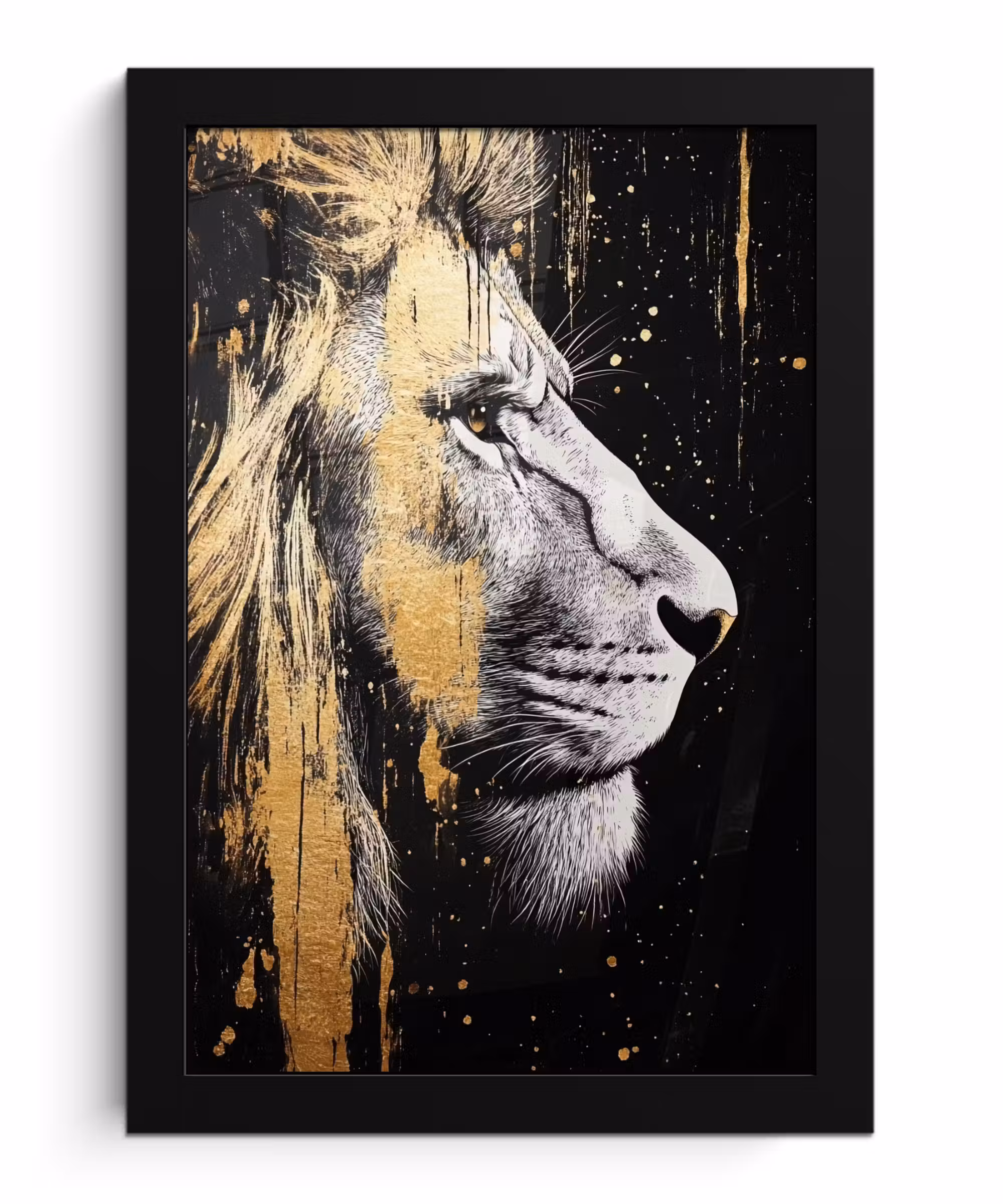 Poster met lijst - Portret - Leeuw - Abstract - Goud