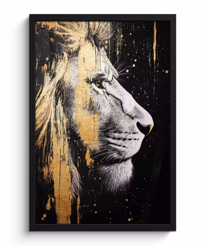 Poster met lijst - Portret - Leeuw - Abstract - Goud