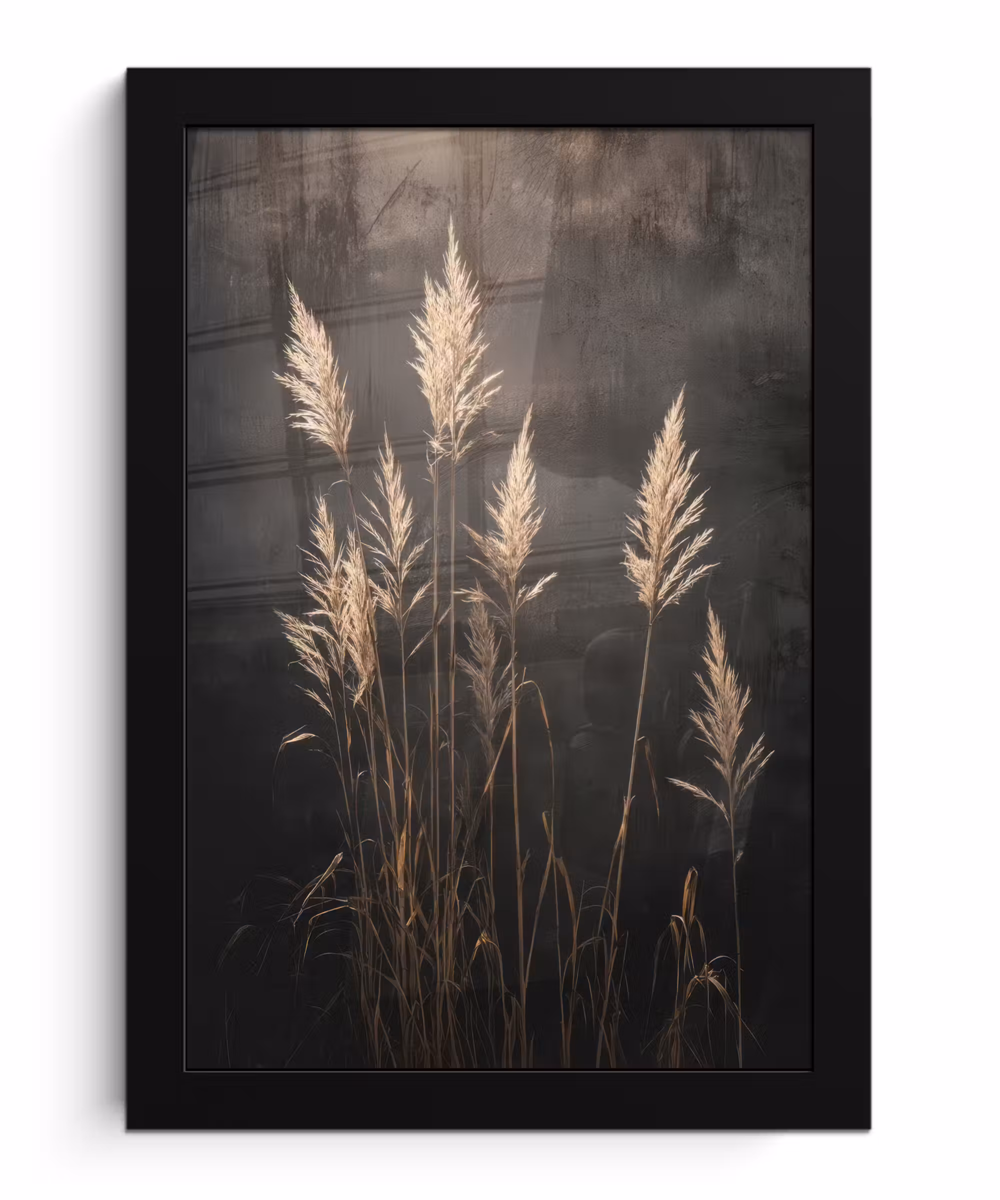 Poster met lijst - Siergras - Pluimen - Verlichting - Zwart