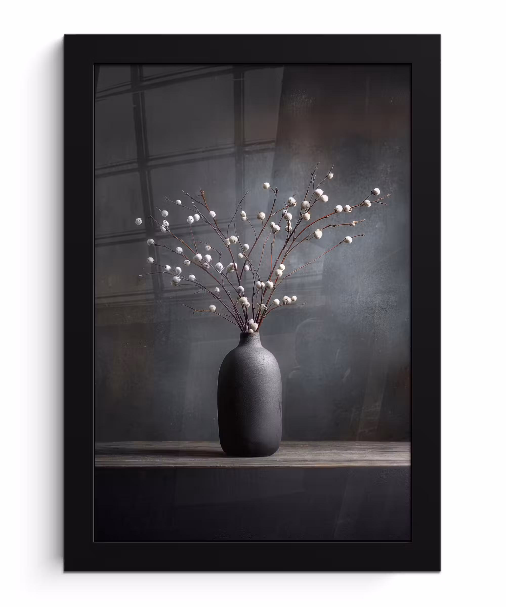 Poster met lijst - Takken - Vaas - Bolletjes - Wit