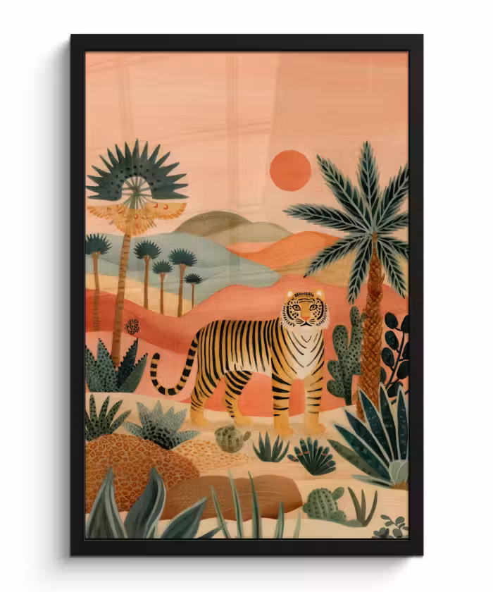 Poster met lijst - Tijger - Kleurrijk - Palmen - Cactus