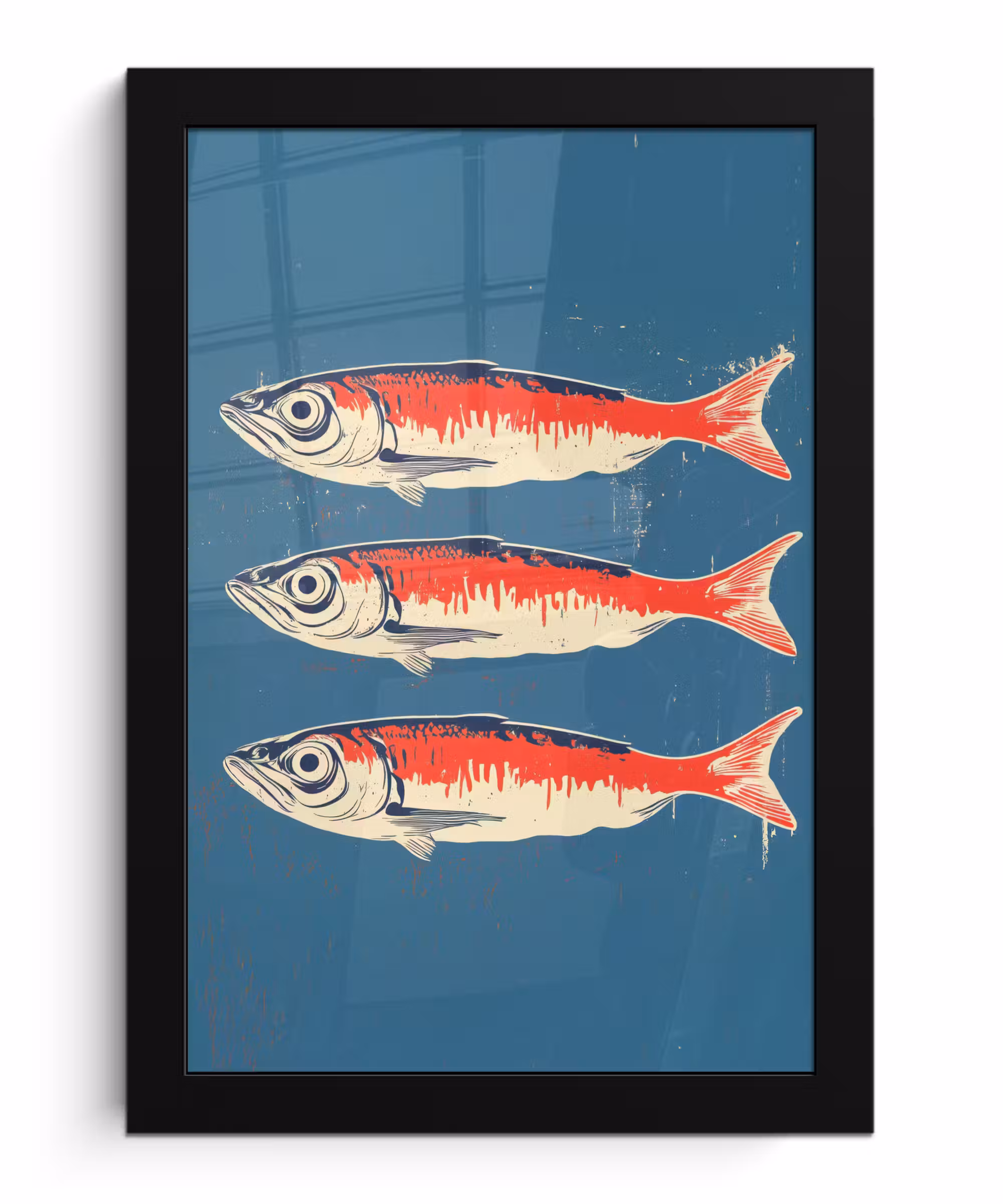 Poster met lijst - Vissen - Rood - Blauw