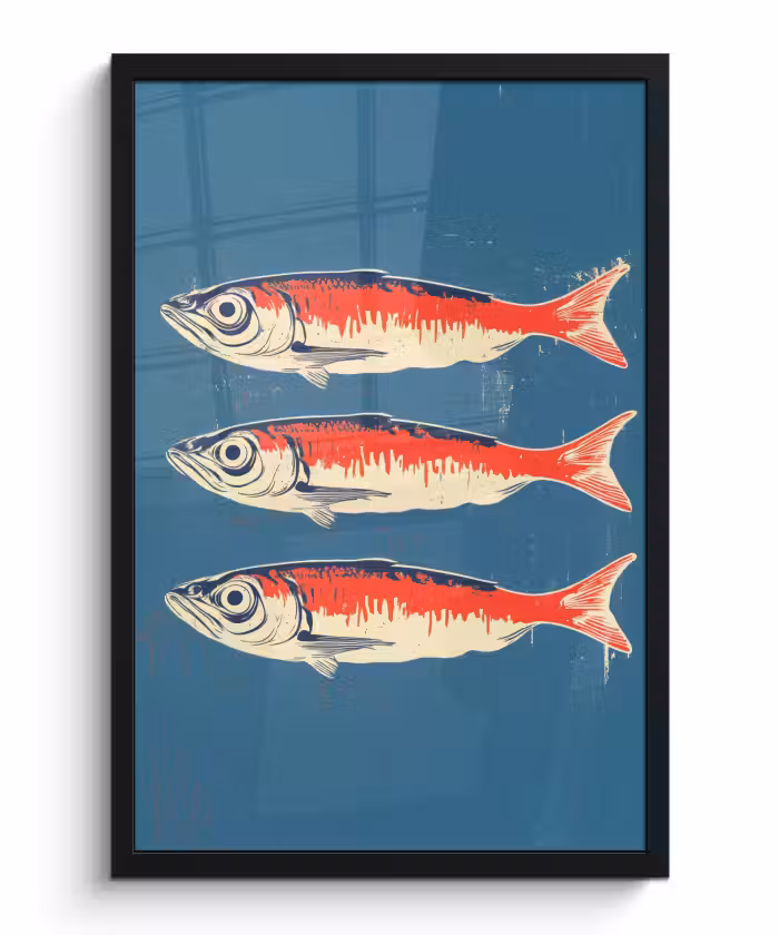 Poster met lijst - Vissen - Rood - Blauw