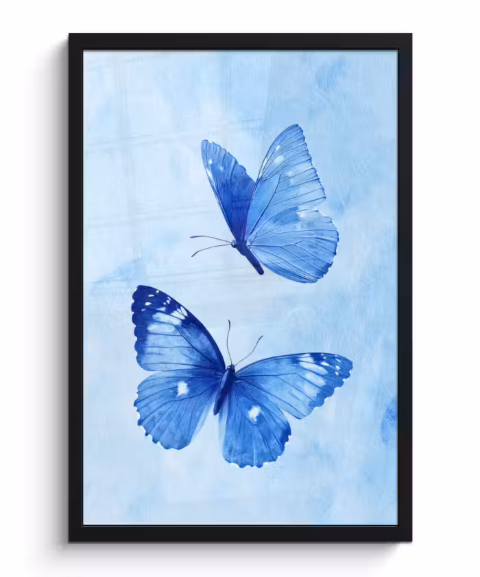 Poster met lijst - Vlinders - Sierlijk - Blauw
