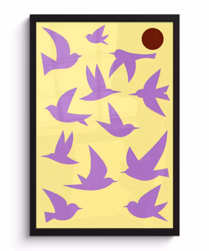 Poster met lijst - Vogels - Cirkel - Geel - Beweging